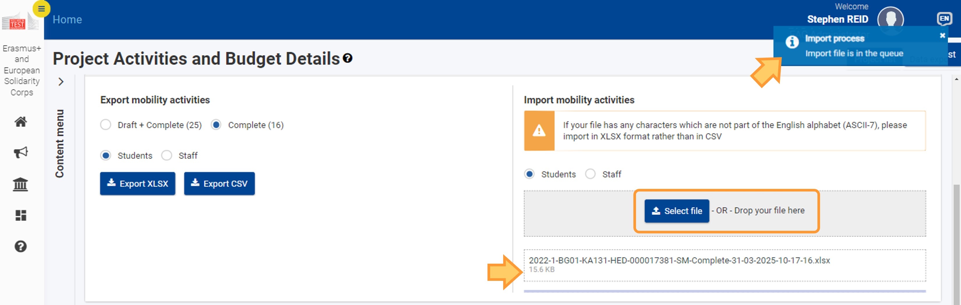 Select file to import