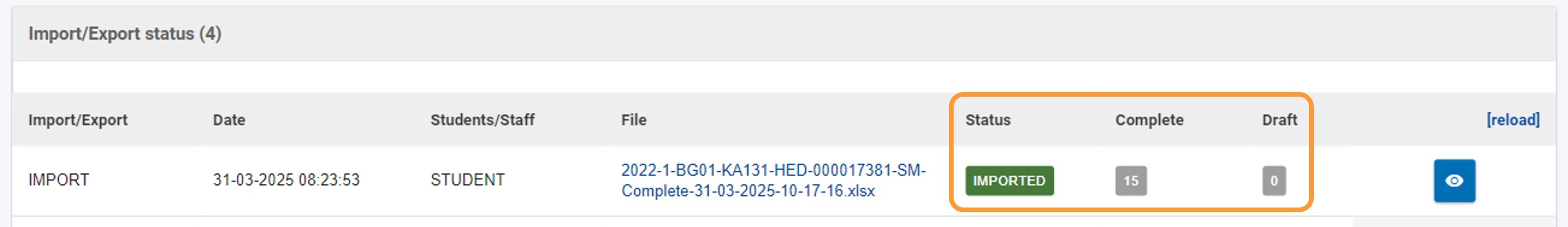 Example of completed successful import