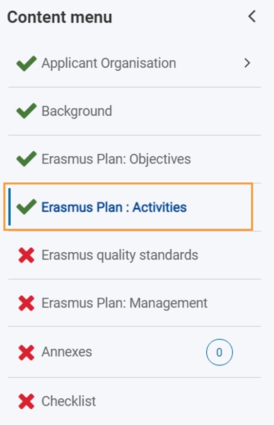 Erasmus Plan Activities section is complete