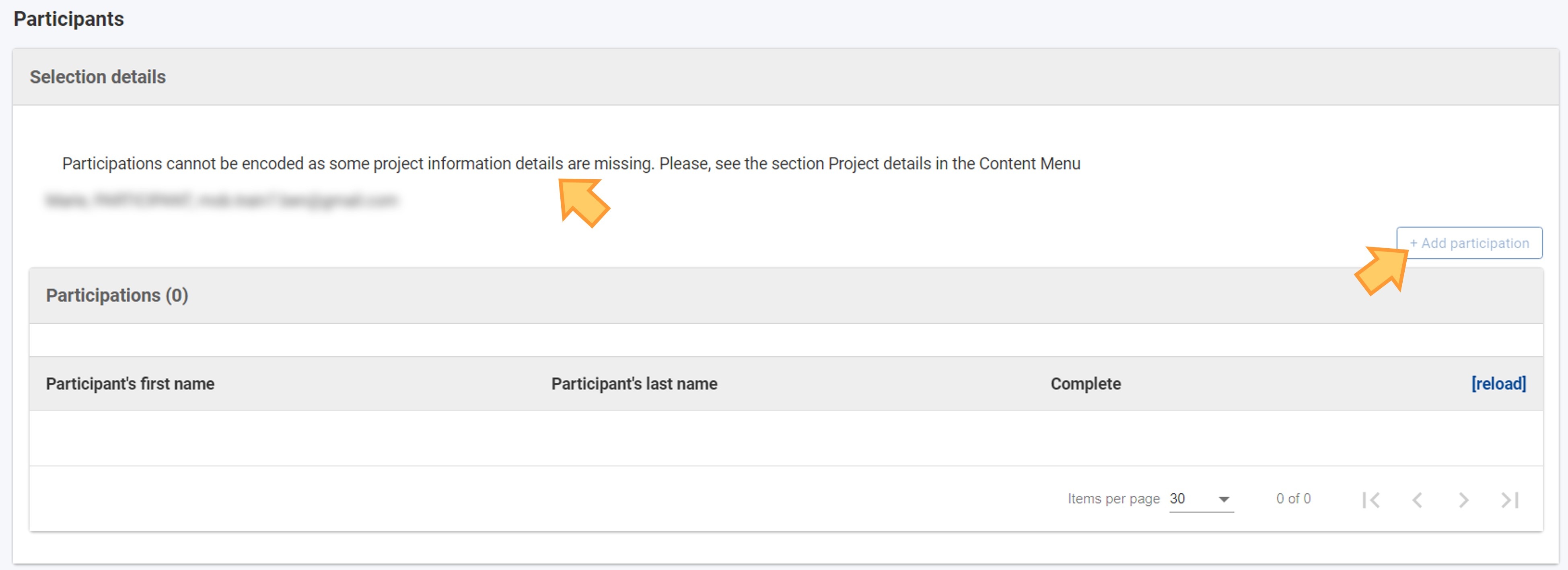 Not possible to add a participation if the Project details are not updated