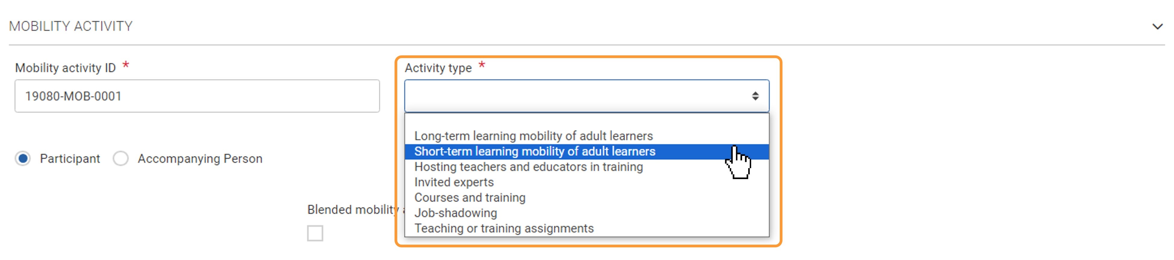 Select the Activity type