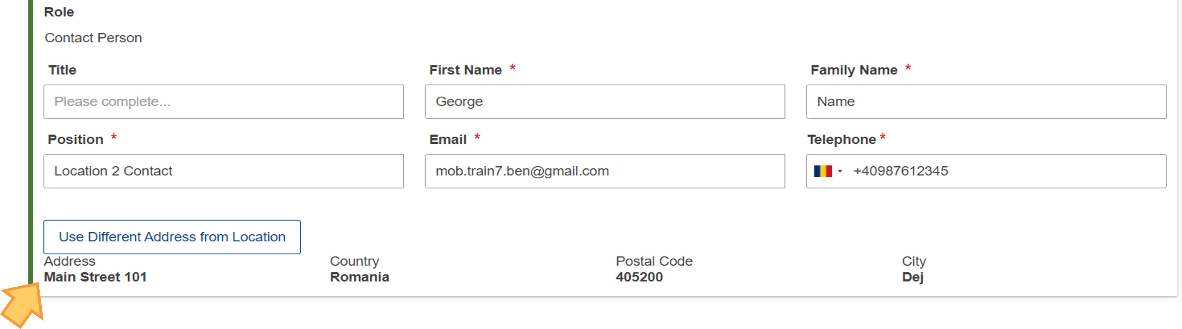 Contact's address is the same as the location address