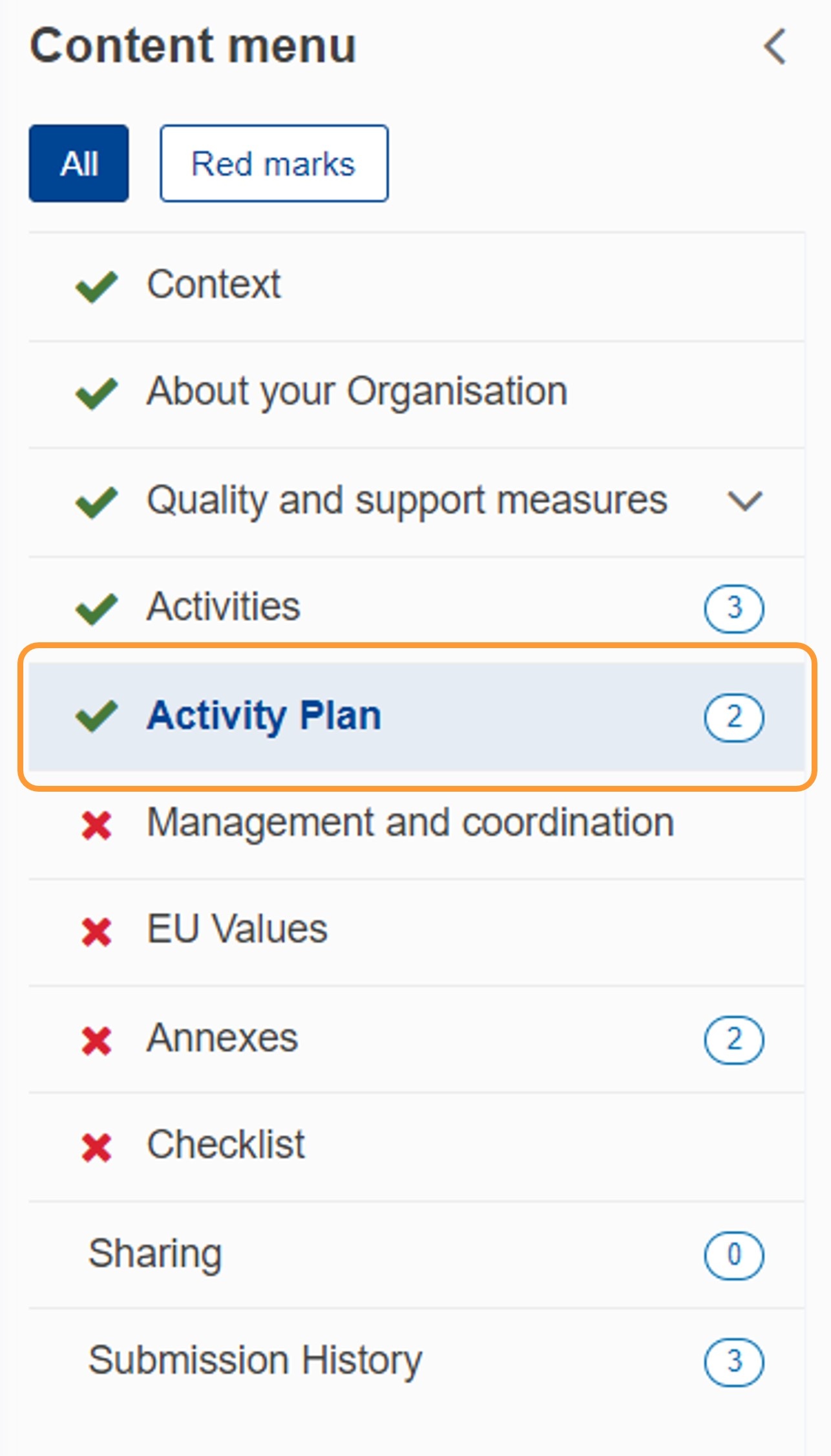 Example of completed Activity Plan section
