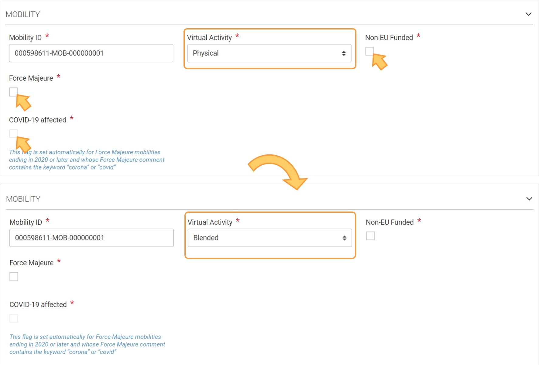Blended activity in the Mobility section