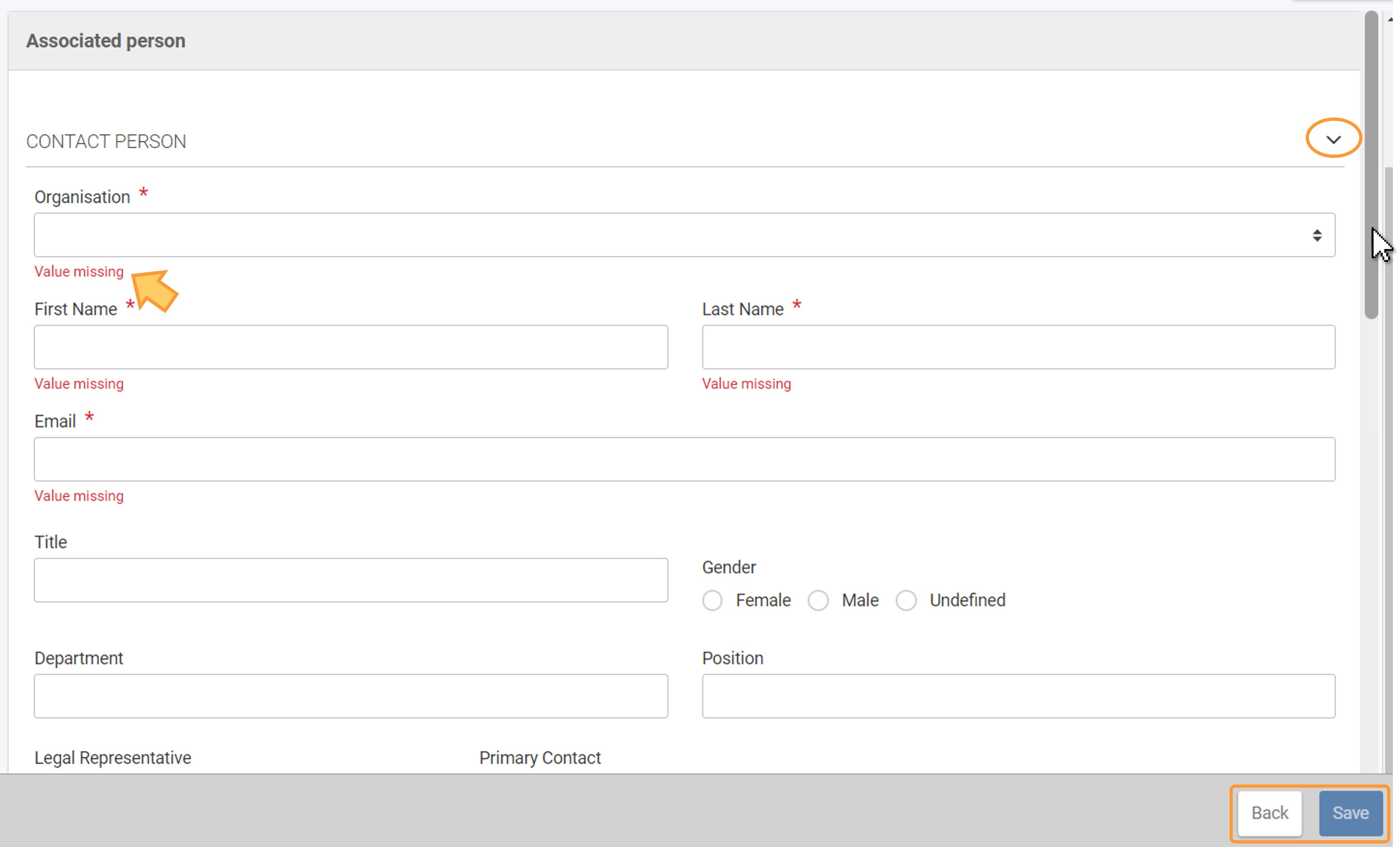Associated persons screen opens