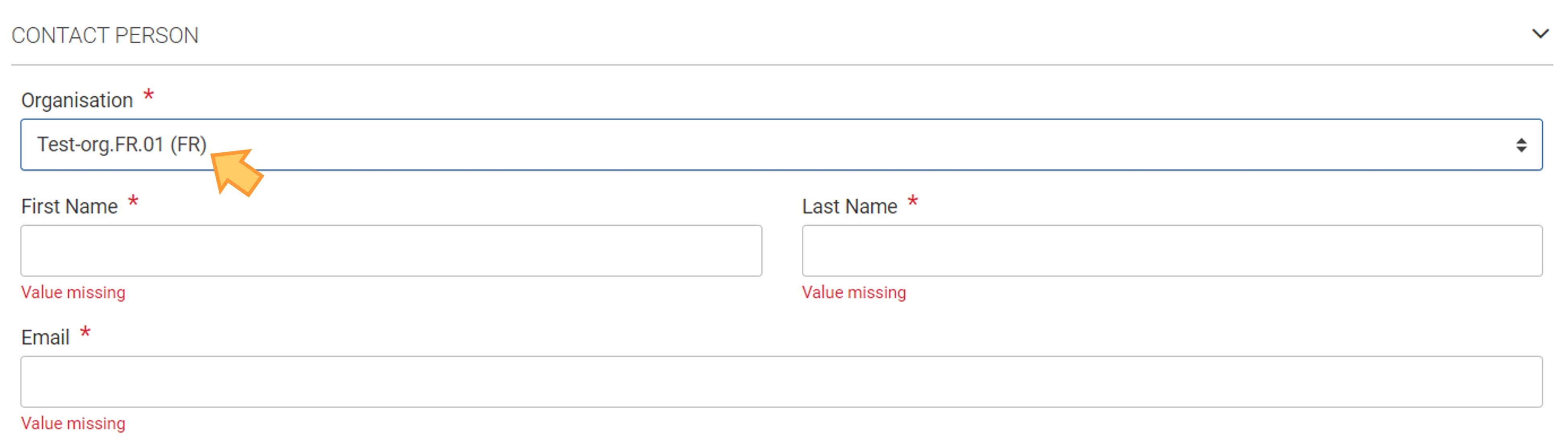 Select the organisation from the drop-down list