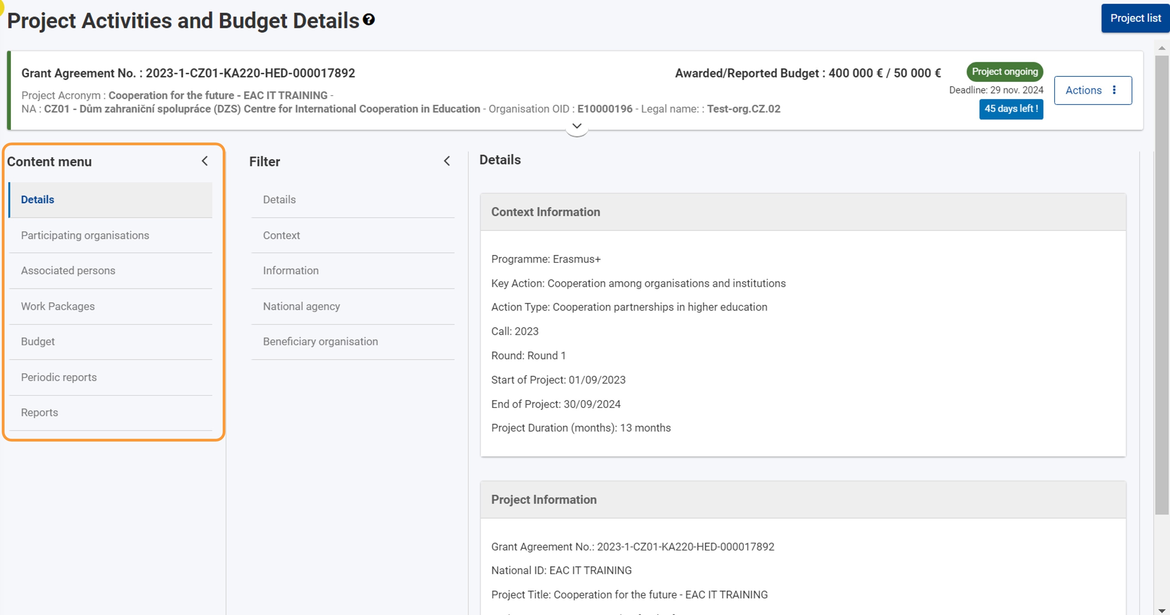 Project sections in a KA220, 2022, project Project sections in a KA220, 2022, project