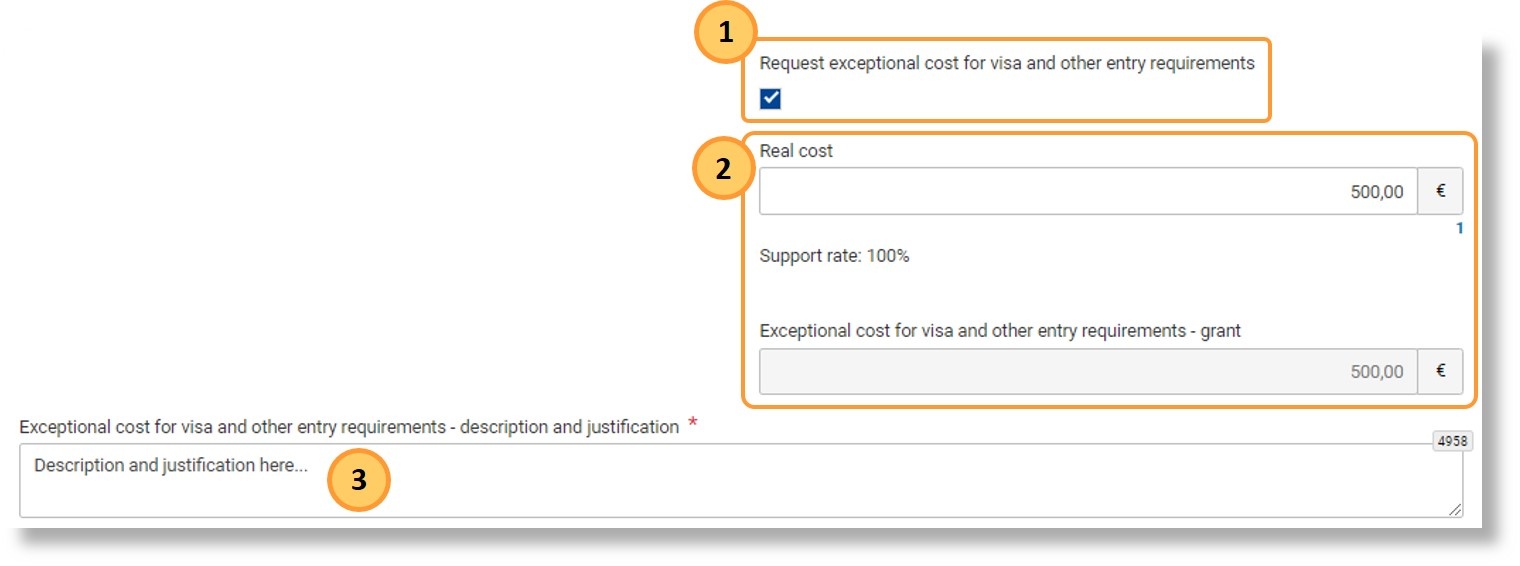 Request exceptional cost for visa and other entry requirements