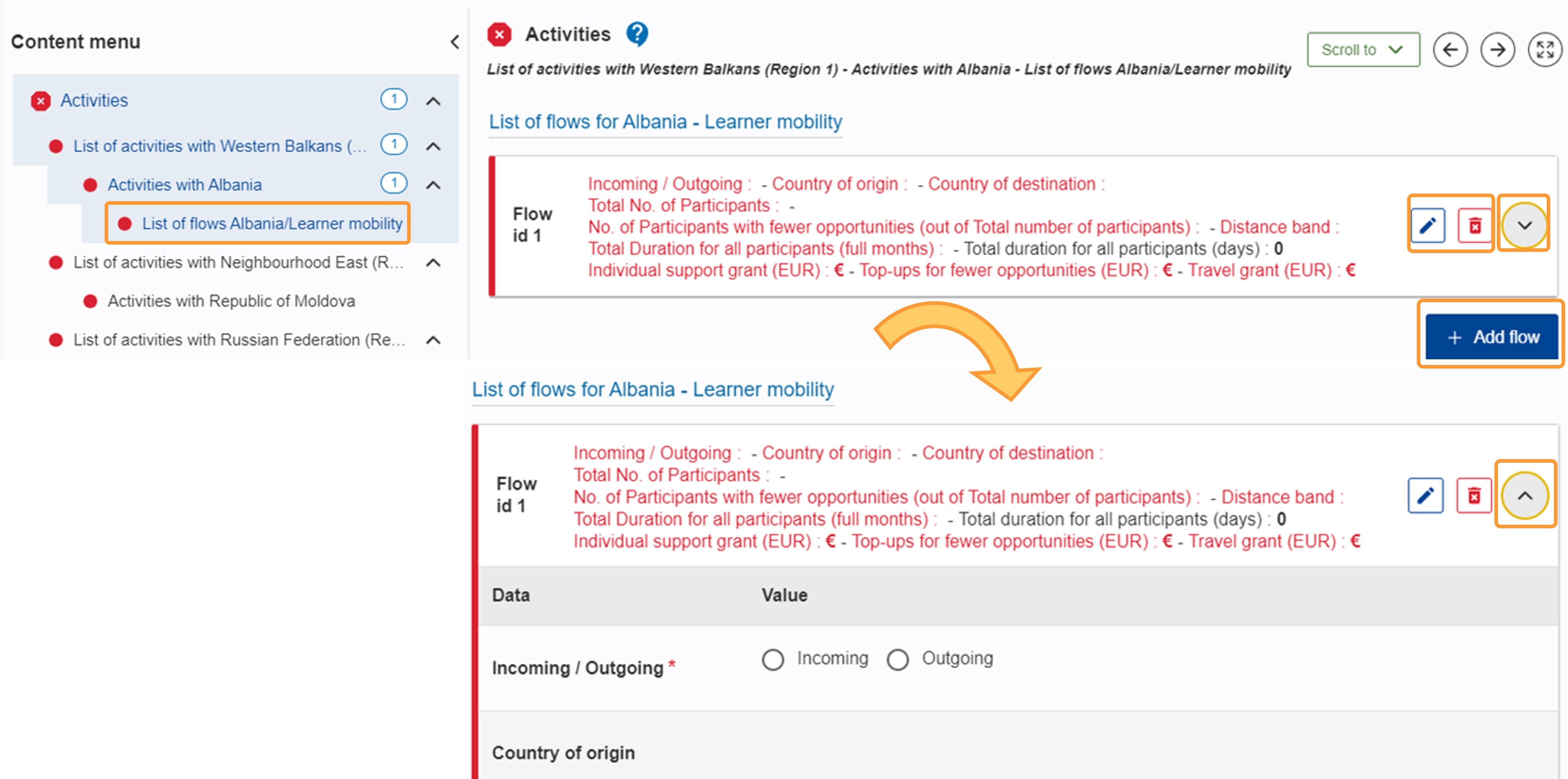 Add a flow to the selected activity