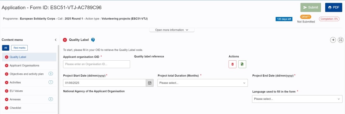 Sections in ESC51 Application form Sections in ESC51 Application form