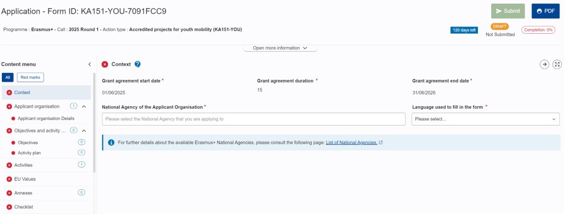 Sections in KA151 Application form Sections in KA151 Application form