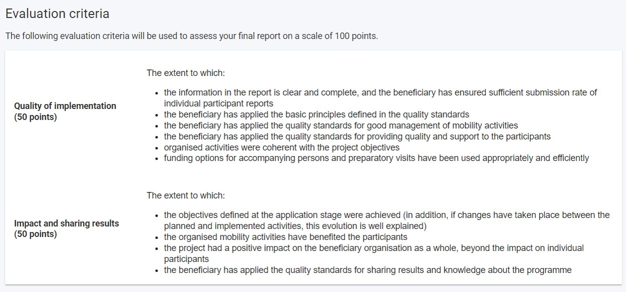 Report evaluation criteria
