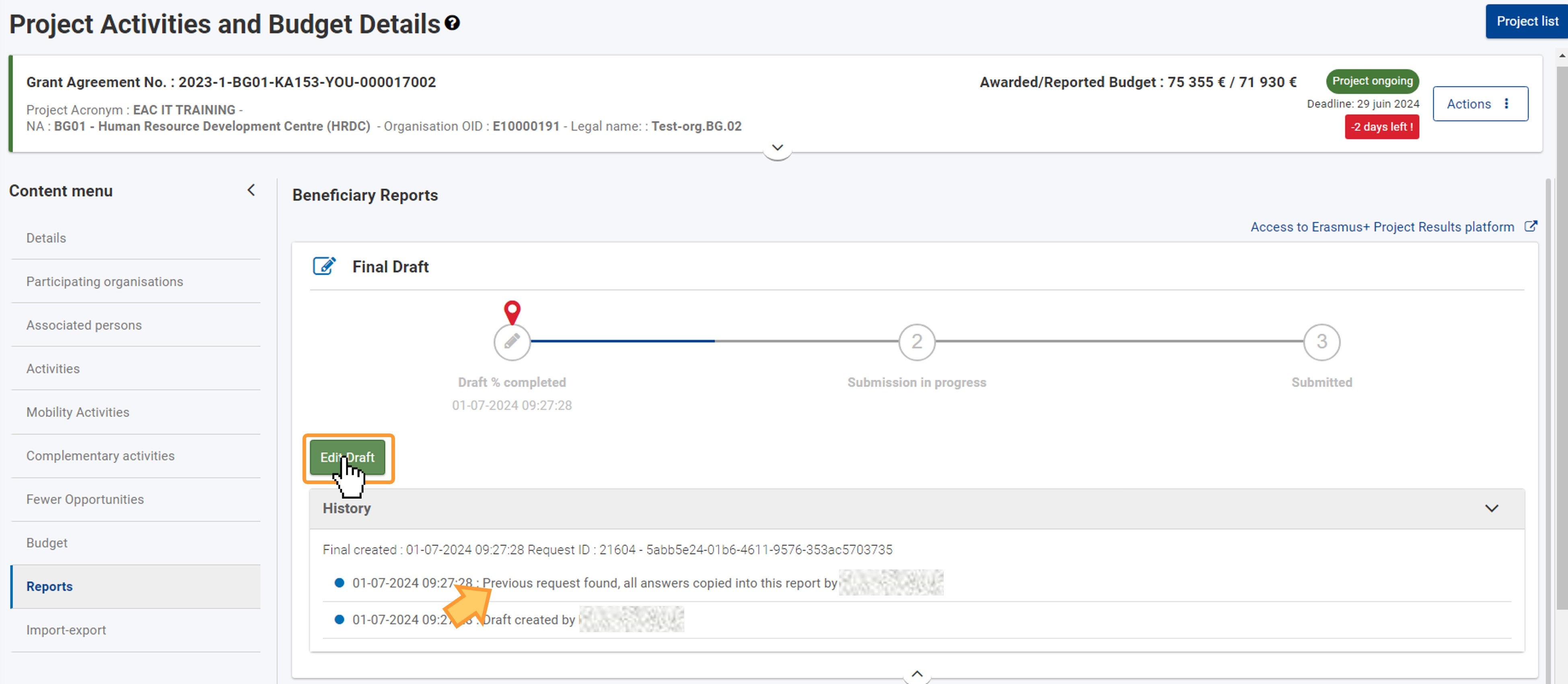 Click on the Edit button to open the report