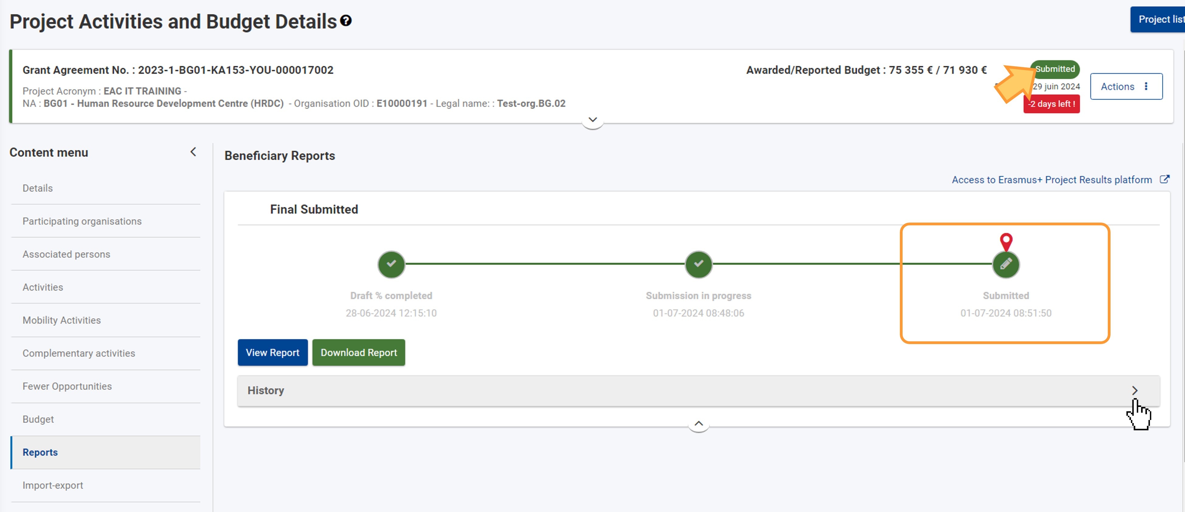 Report is submitted