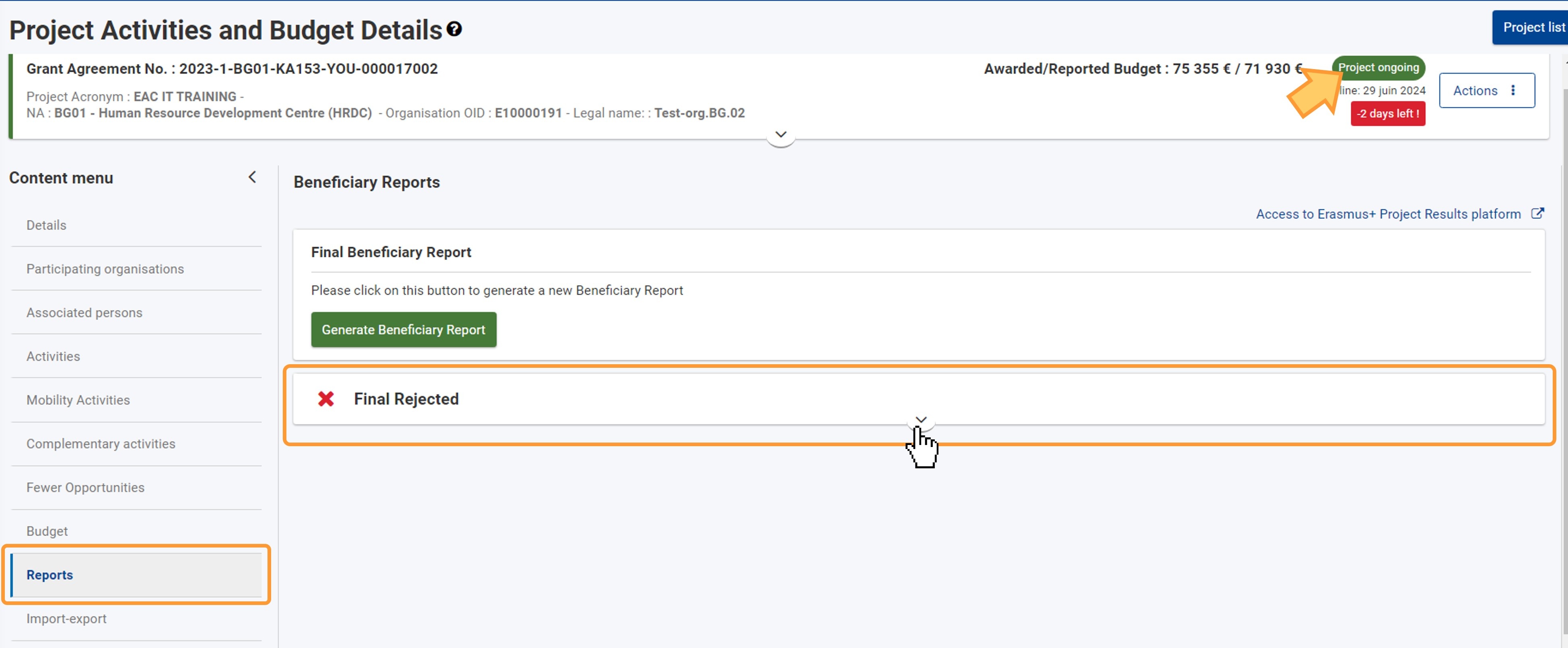Access the Reports tab in your project