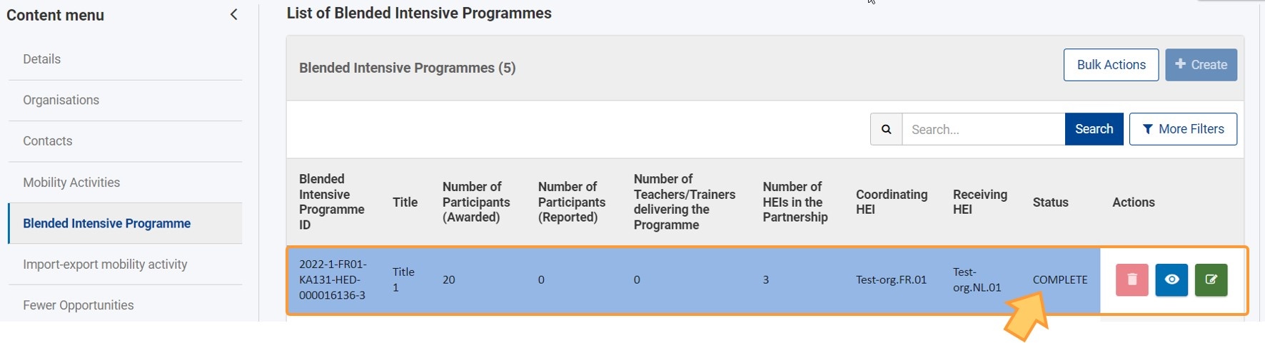 Status of the Blended Intensive Programme is updated to Complete