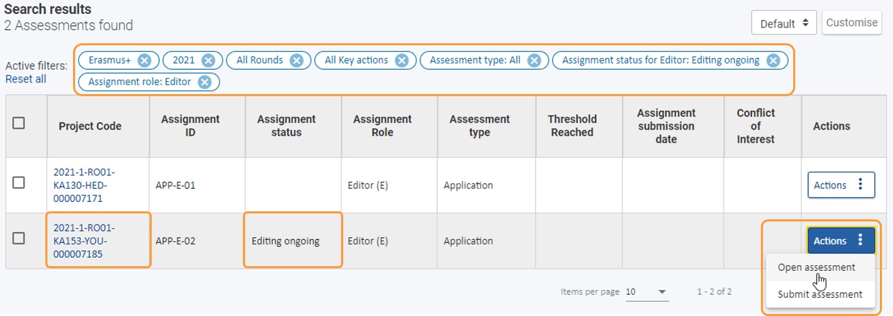 Filter your assignment(s) in status Editing ongoing and open the assignment to work on