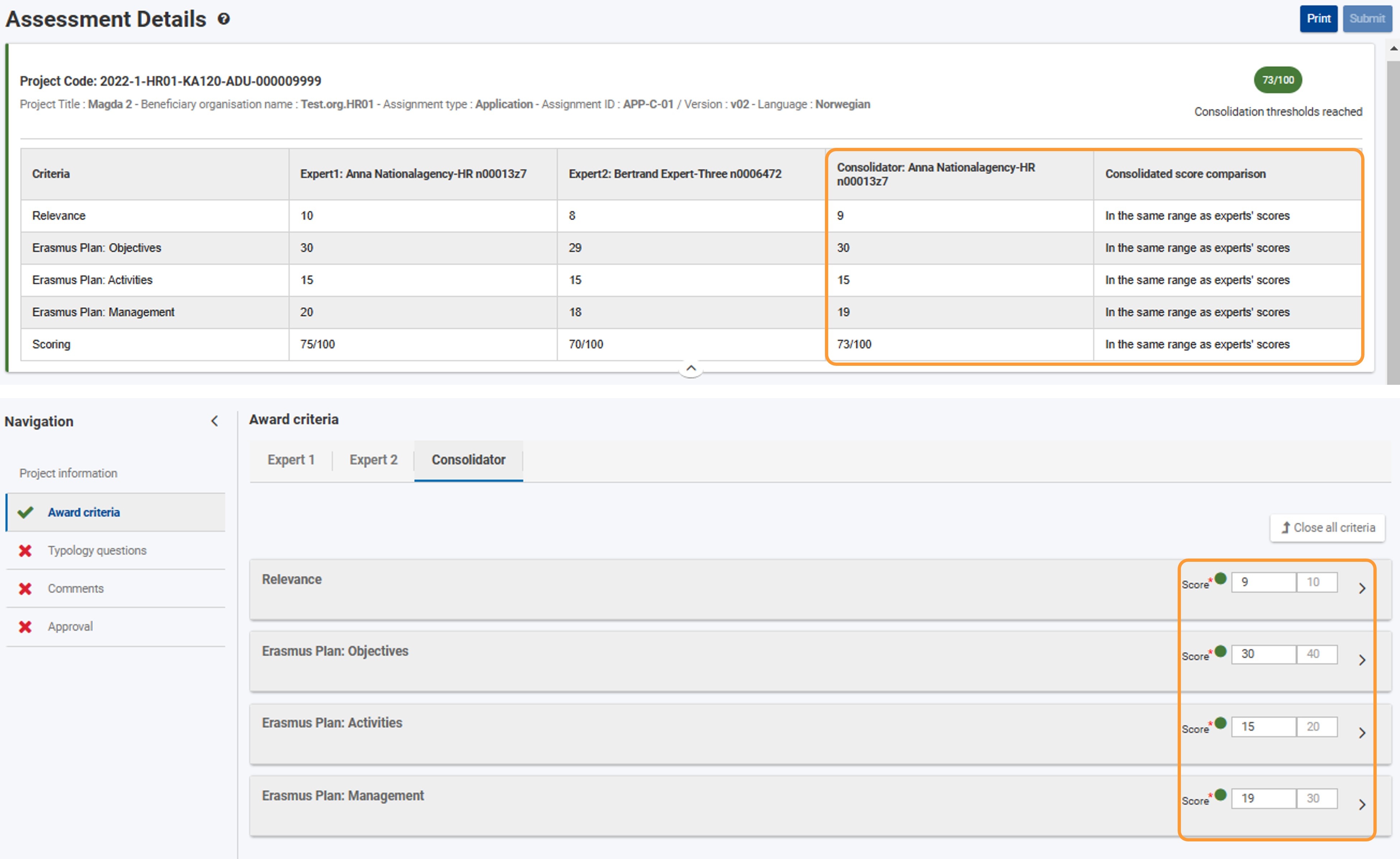 Award Criteria in consolidator assignment
