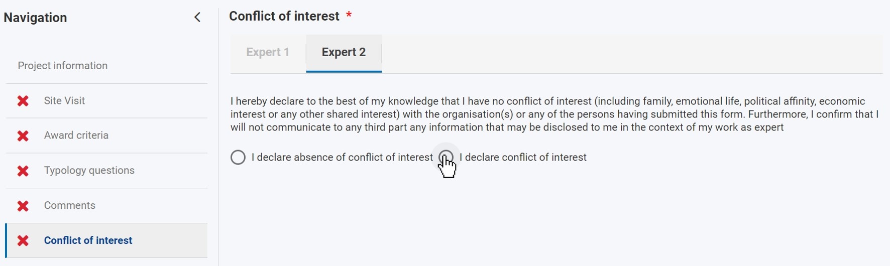 Declare conflict of interest