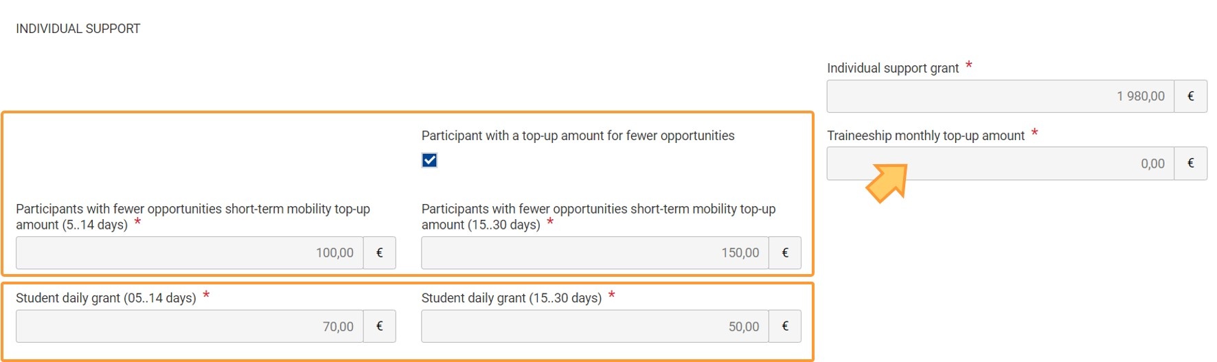 Example of Individual Support including Top-up