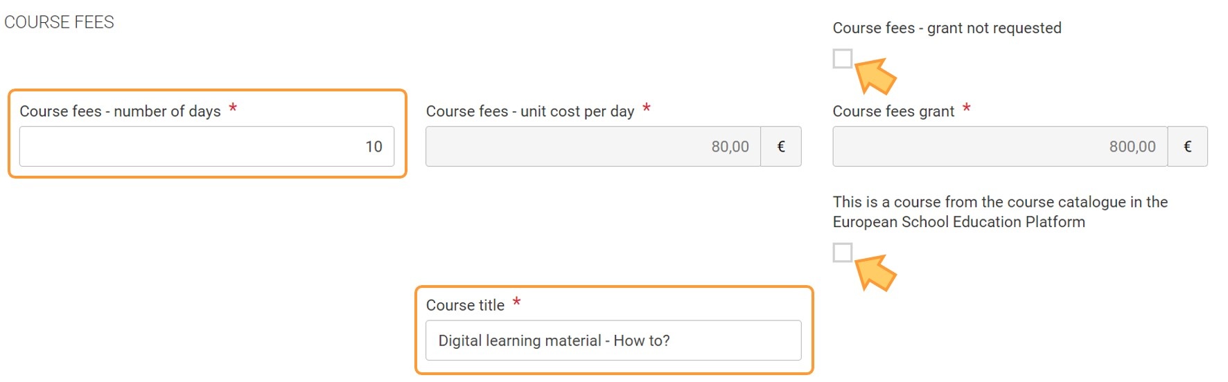 Example of Course fees grant