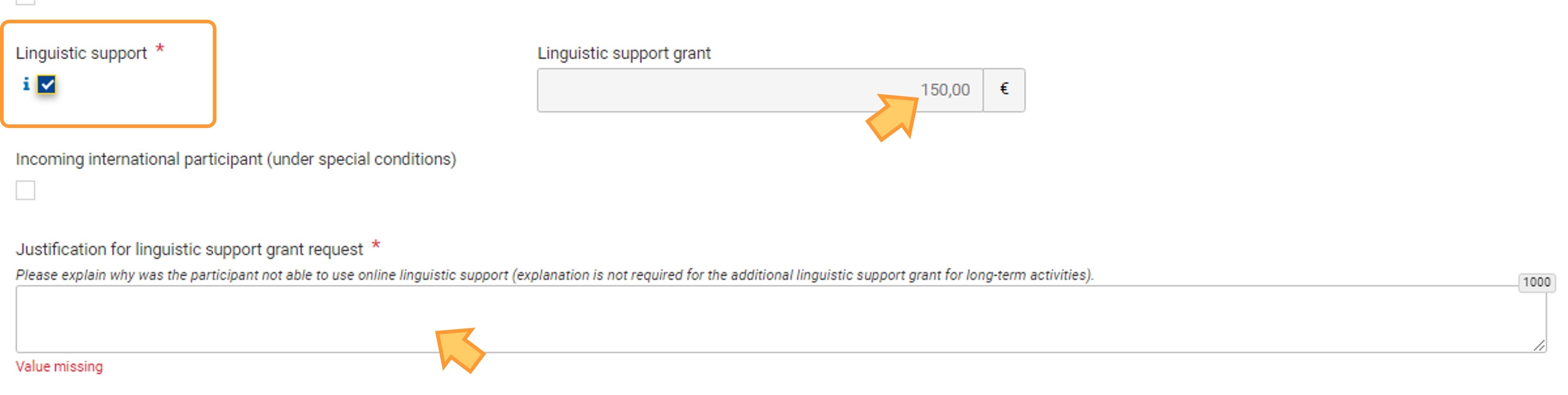 Linguistic support flag and Linguistic support grant