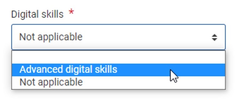 Digital skills drop-down