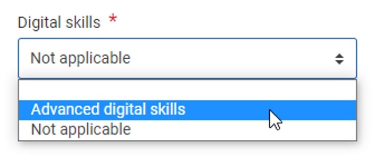 Digital skills drop-down Digital skills drop-down