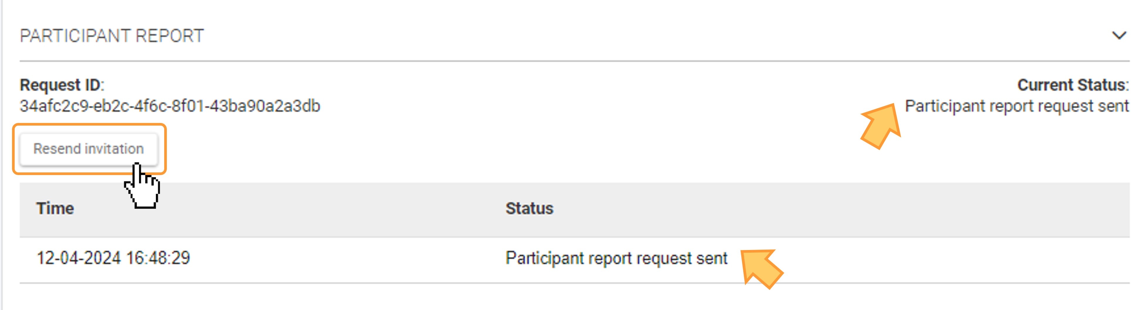 Resent the invitation to submit the participant report