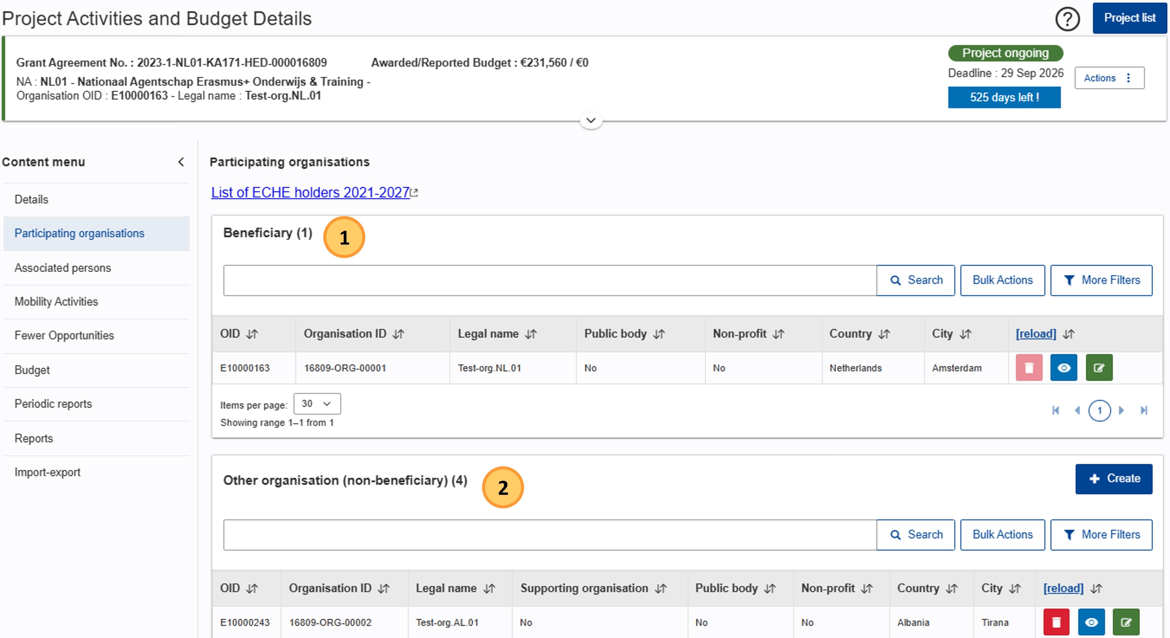 Organisations in a KA171 project