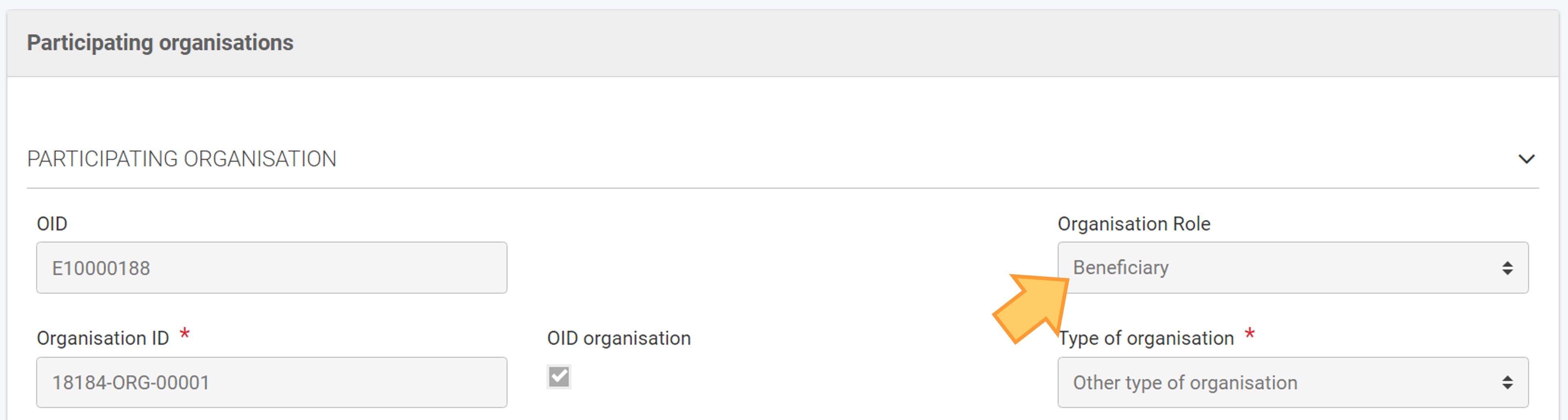 Organisation role displayed in Organisation details