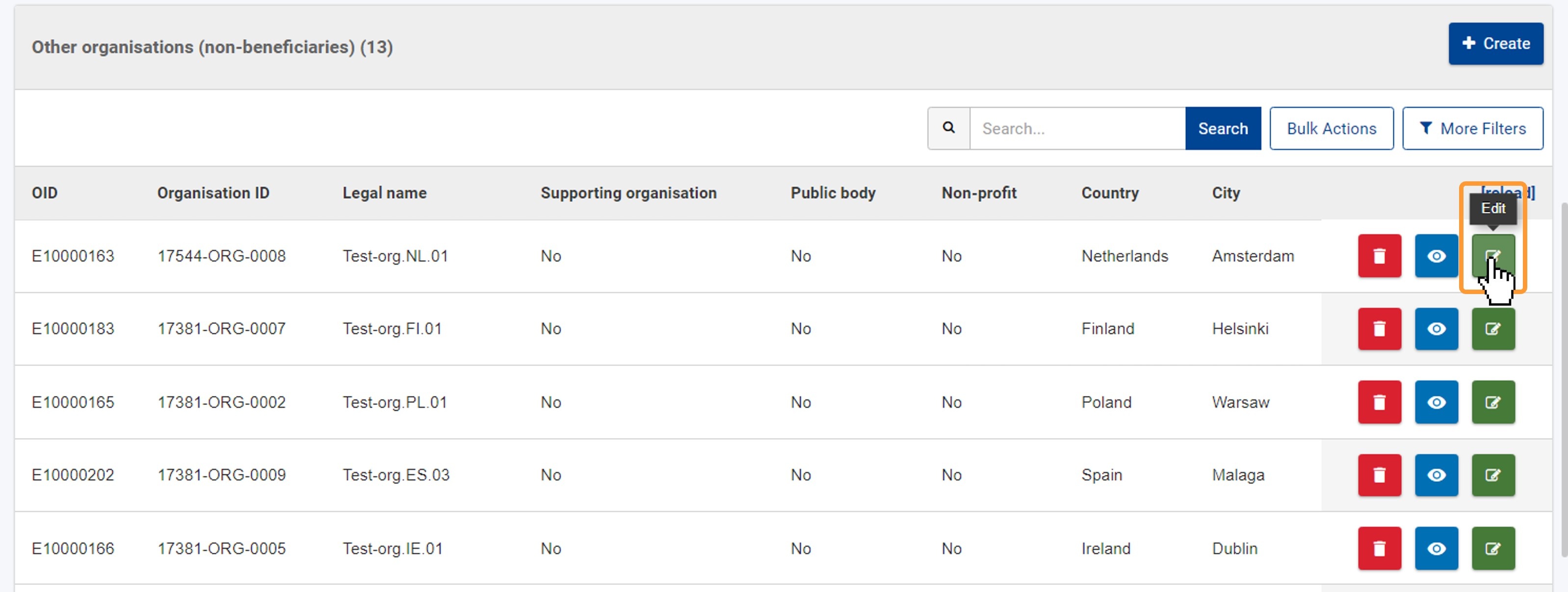Click on the Edit icon to open organisation details in edit mode