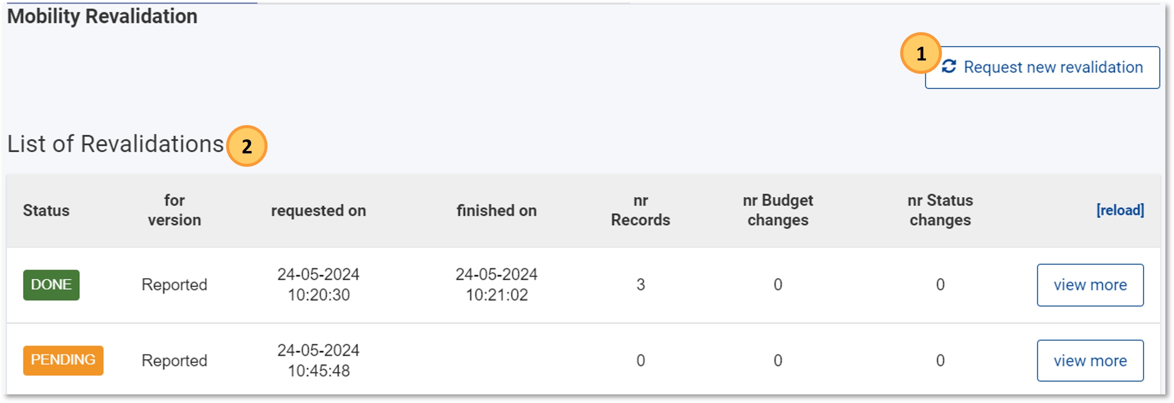 Mobility Request new revalidation screen