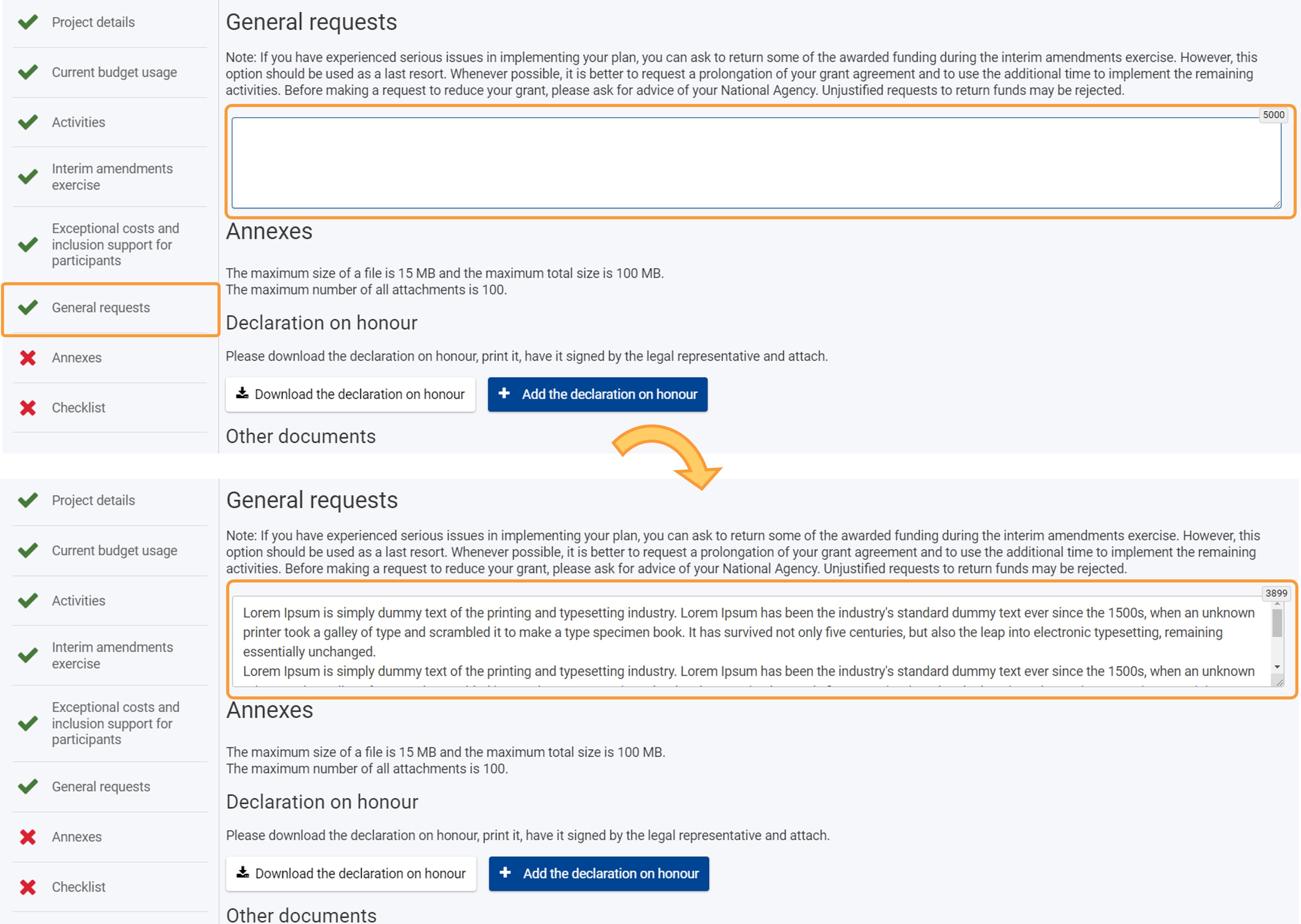 General requests section