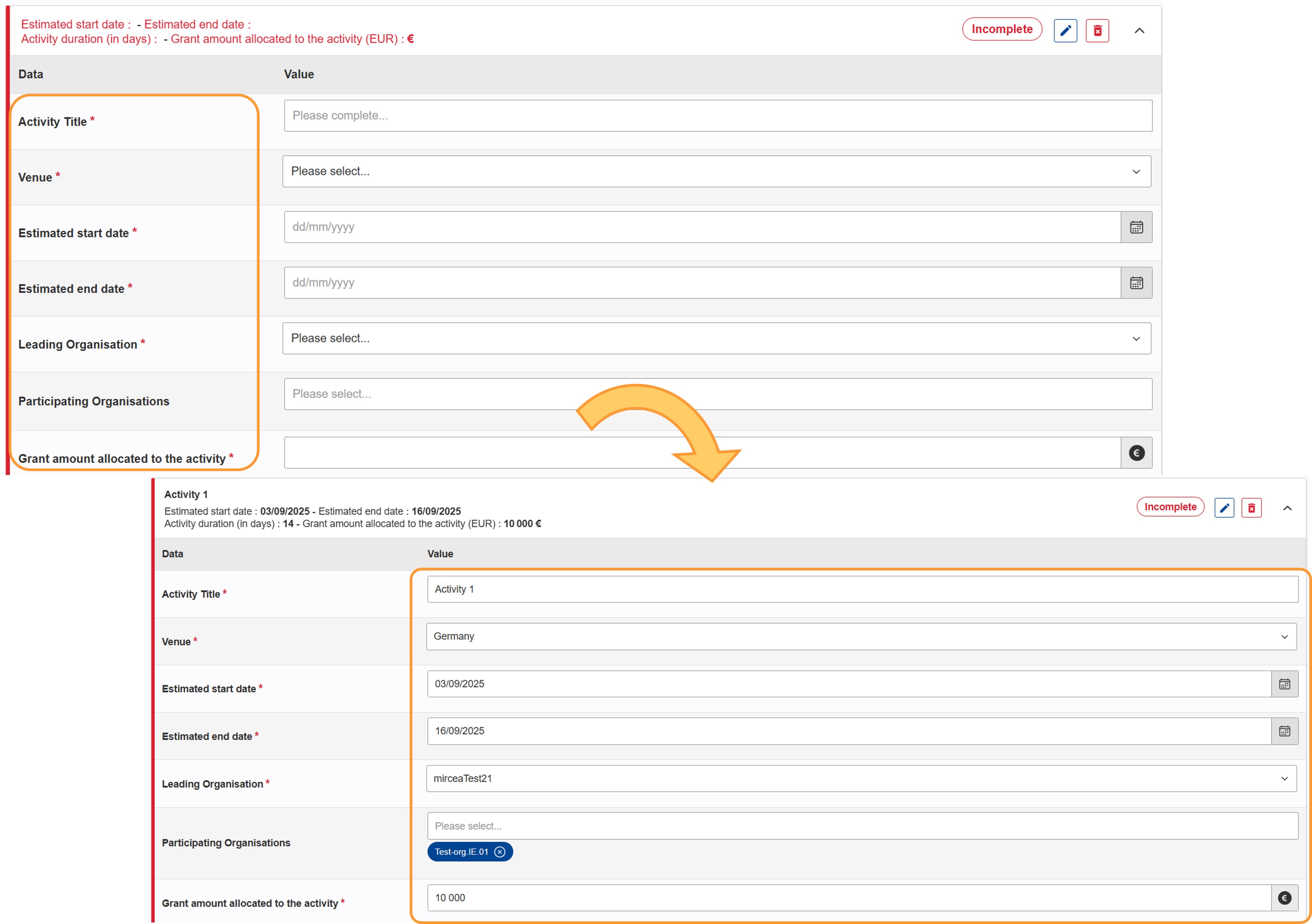 Provide details for Activity