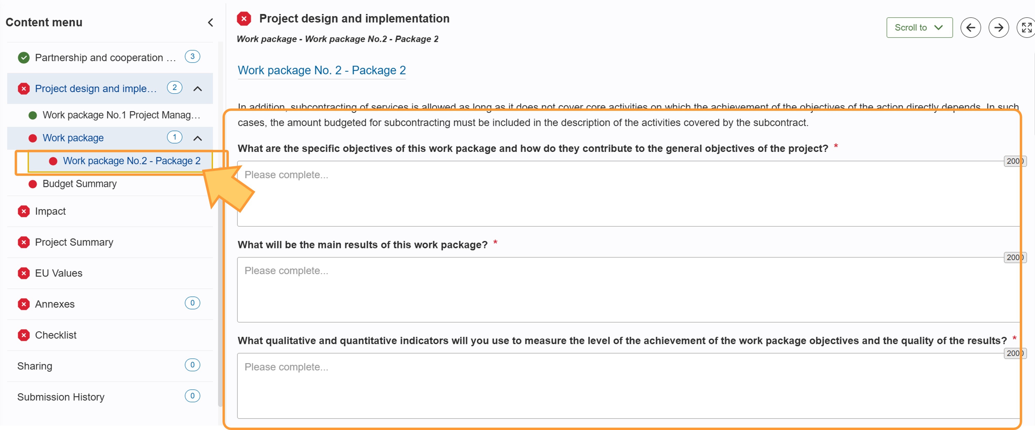 The work package details page opens