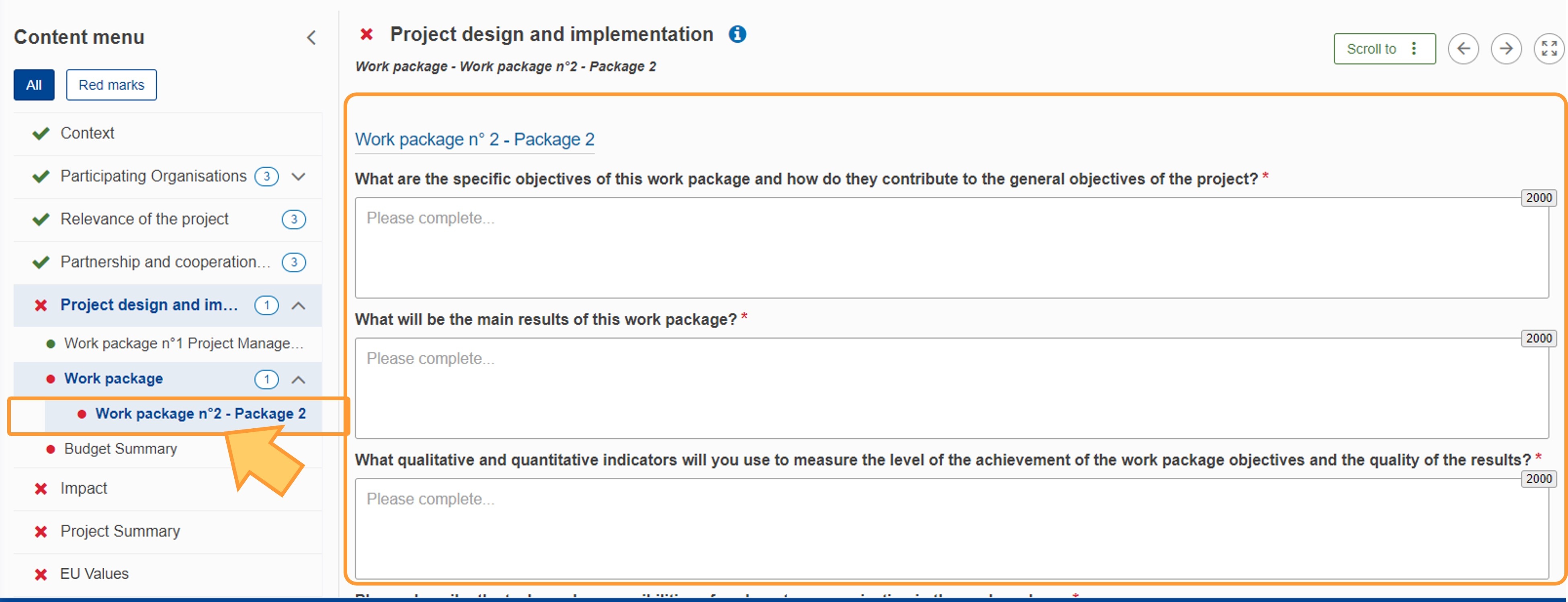 The work package details page opens