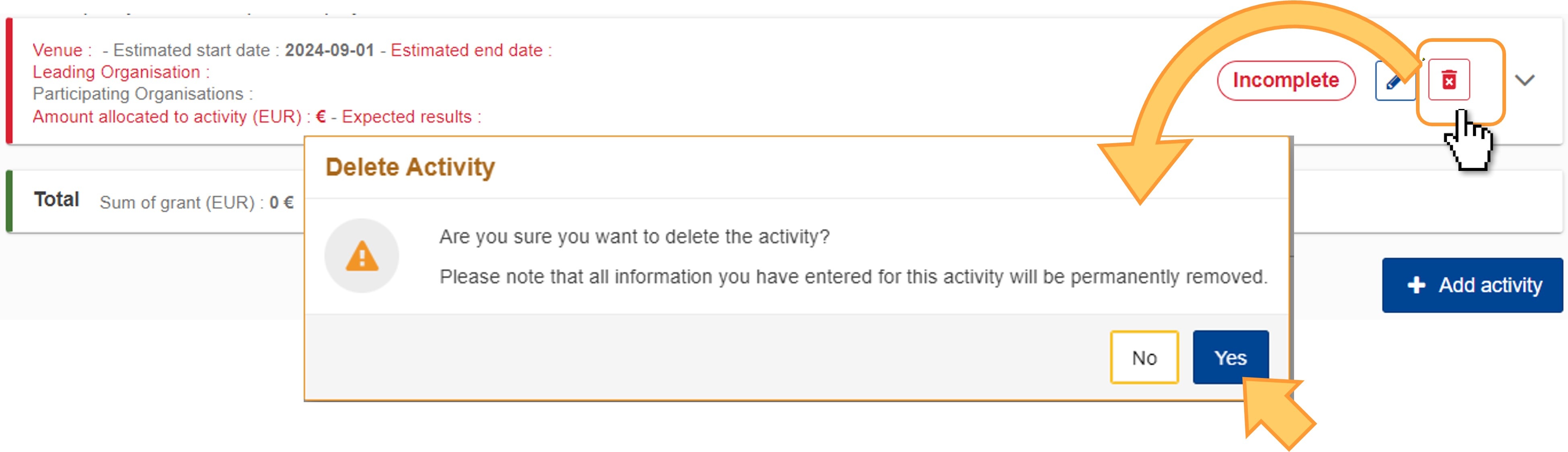 Delete an Activity