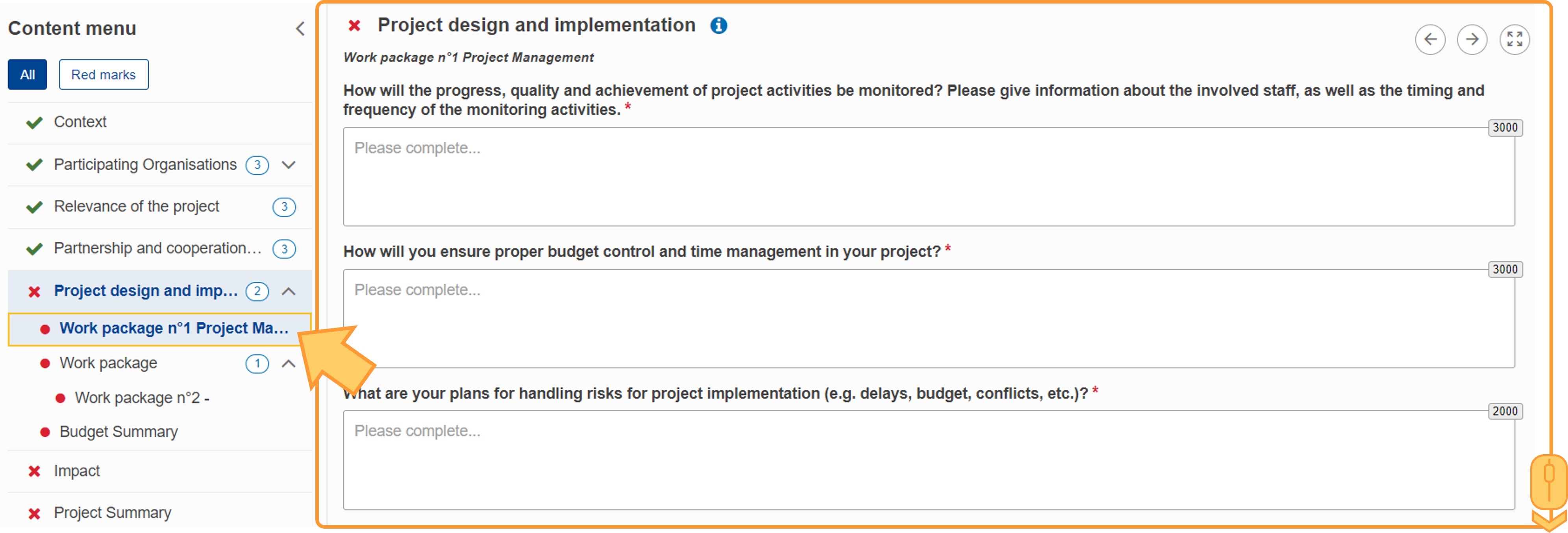 Complete Project Management text fields