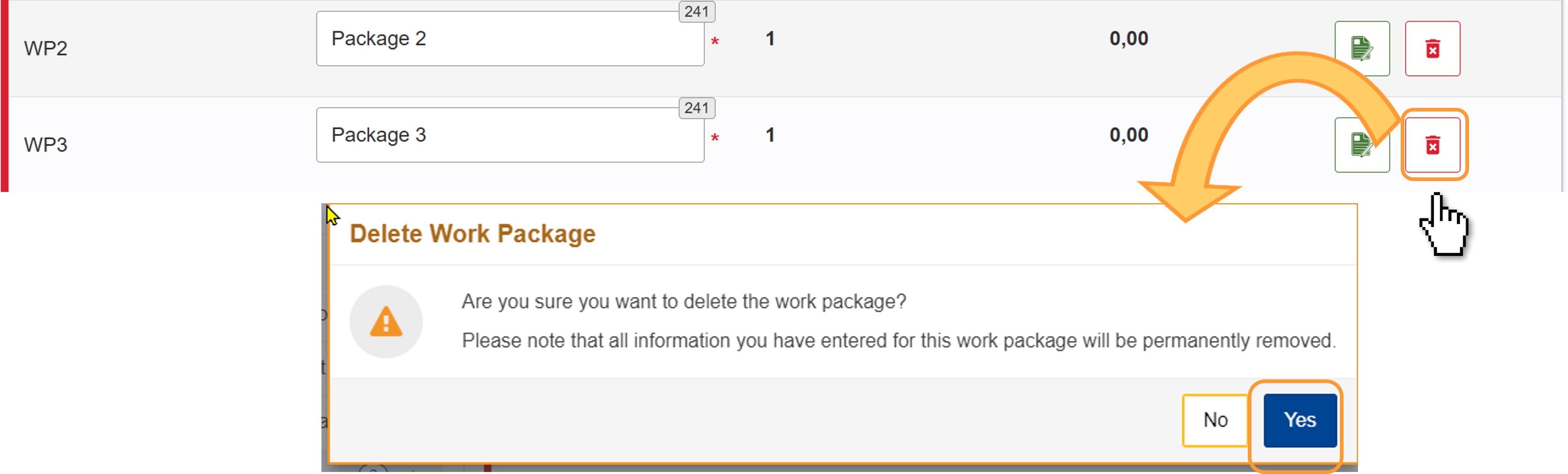 Deleting a Work Package