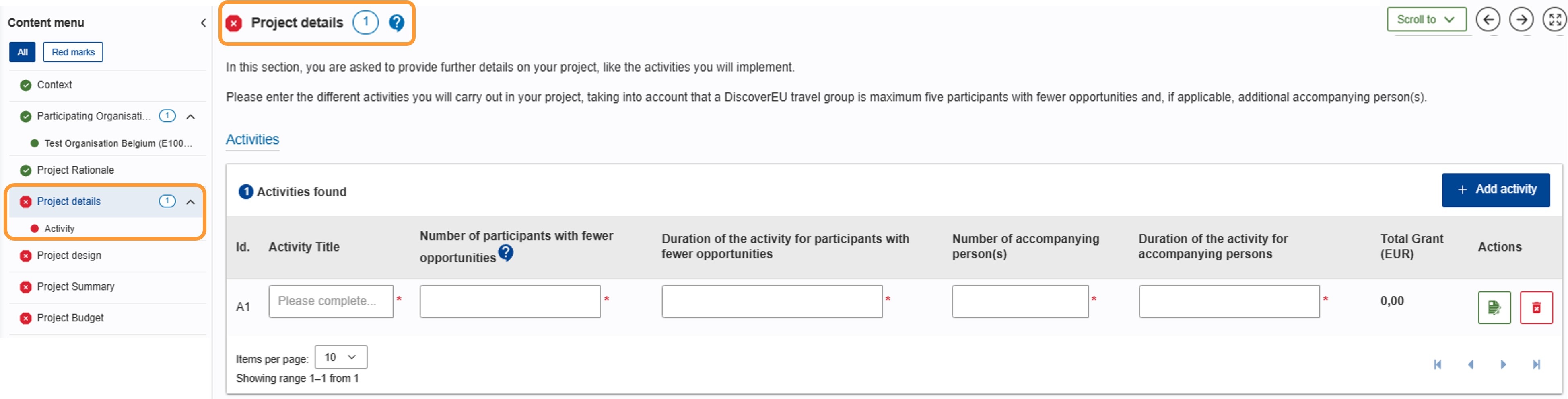 Access Project Details section