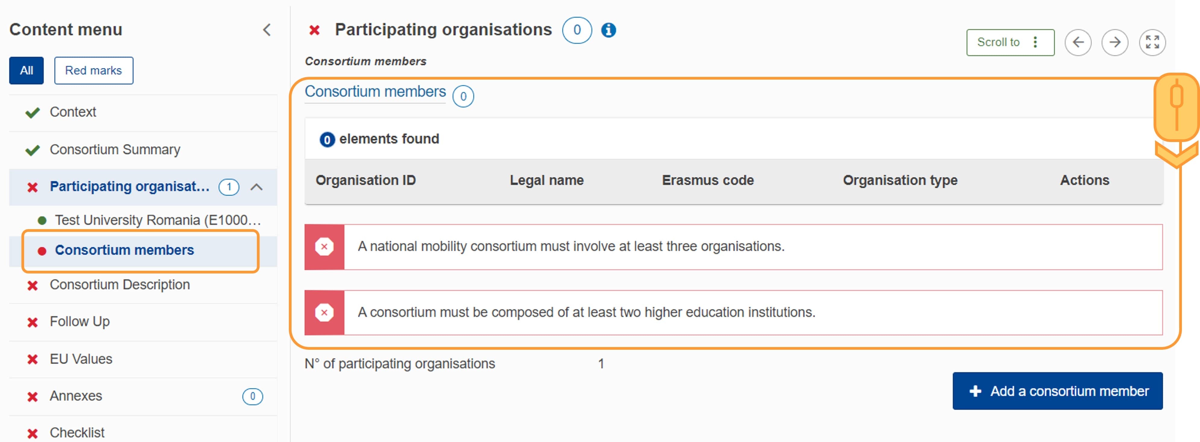 Click on Consortium members - example from KA130-HED