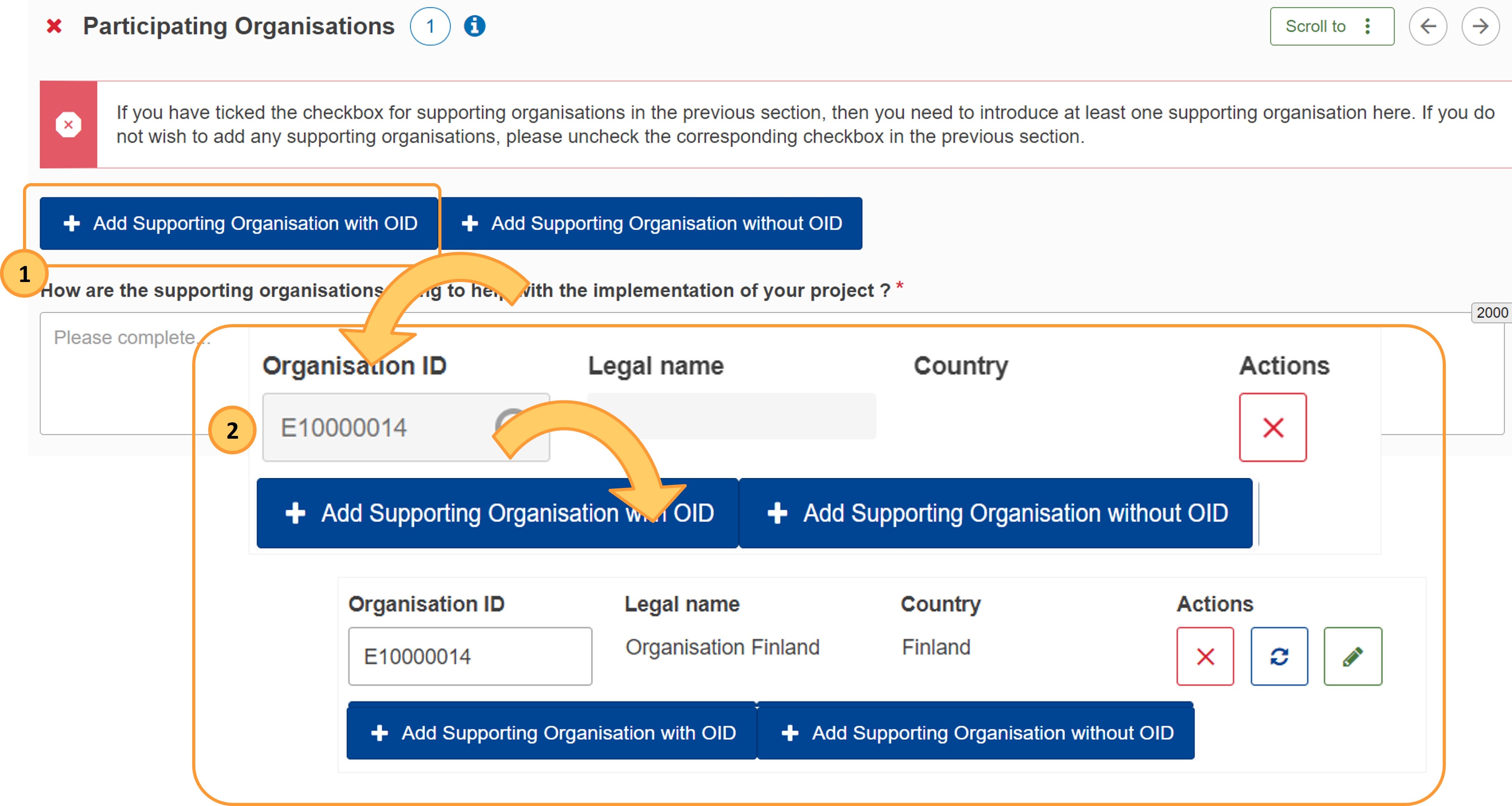 Add supporting organisation with OID