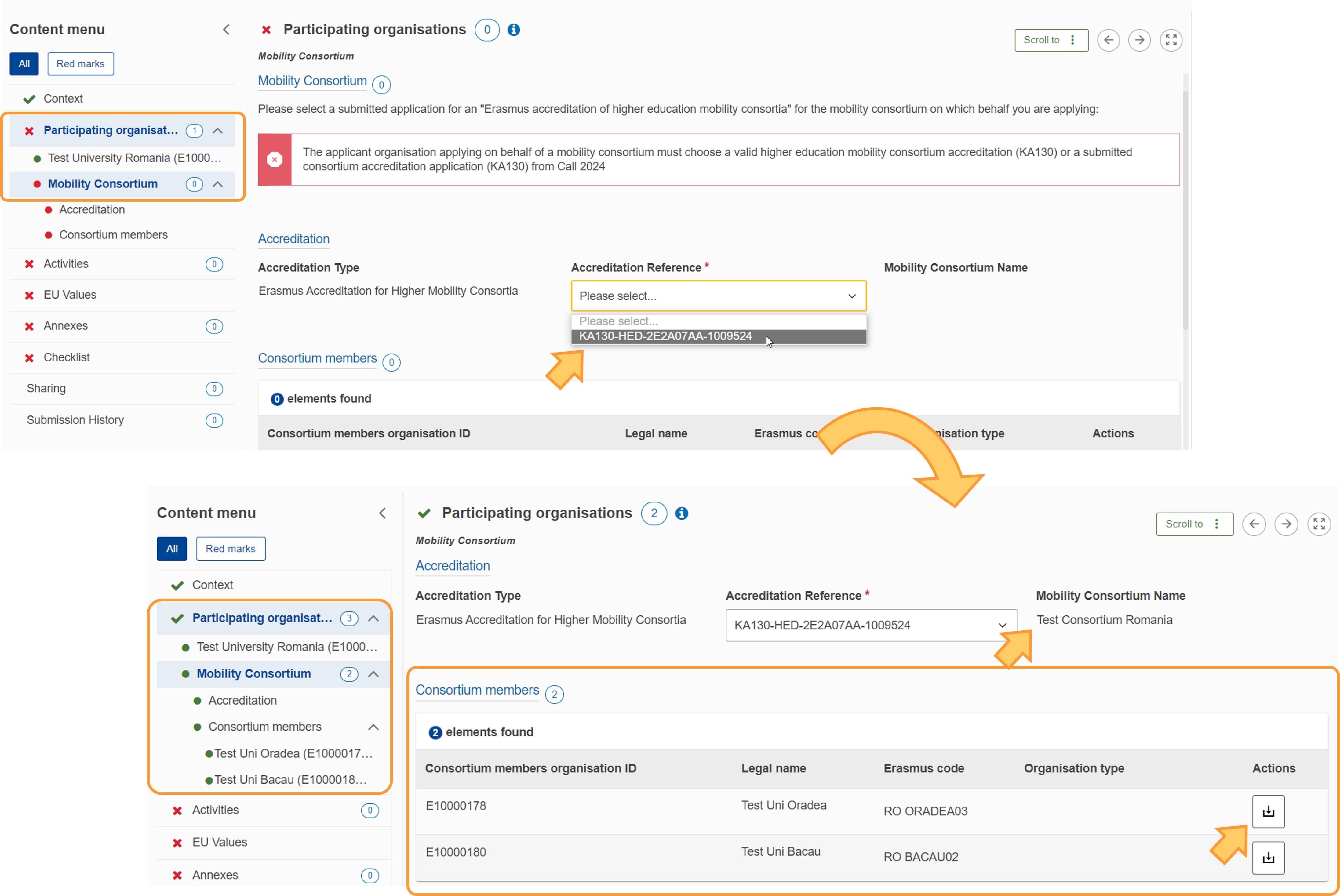 Adding consortium members in higher education applications