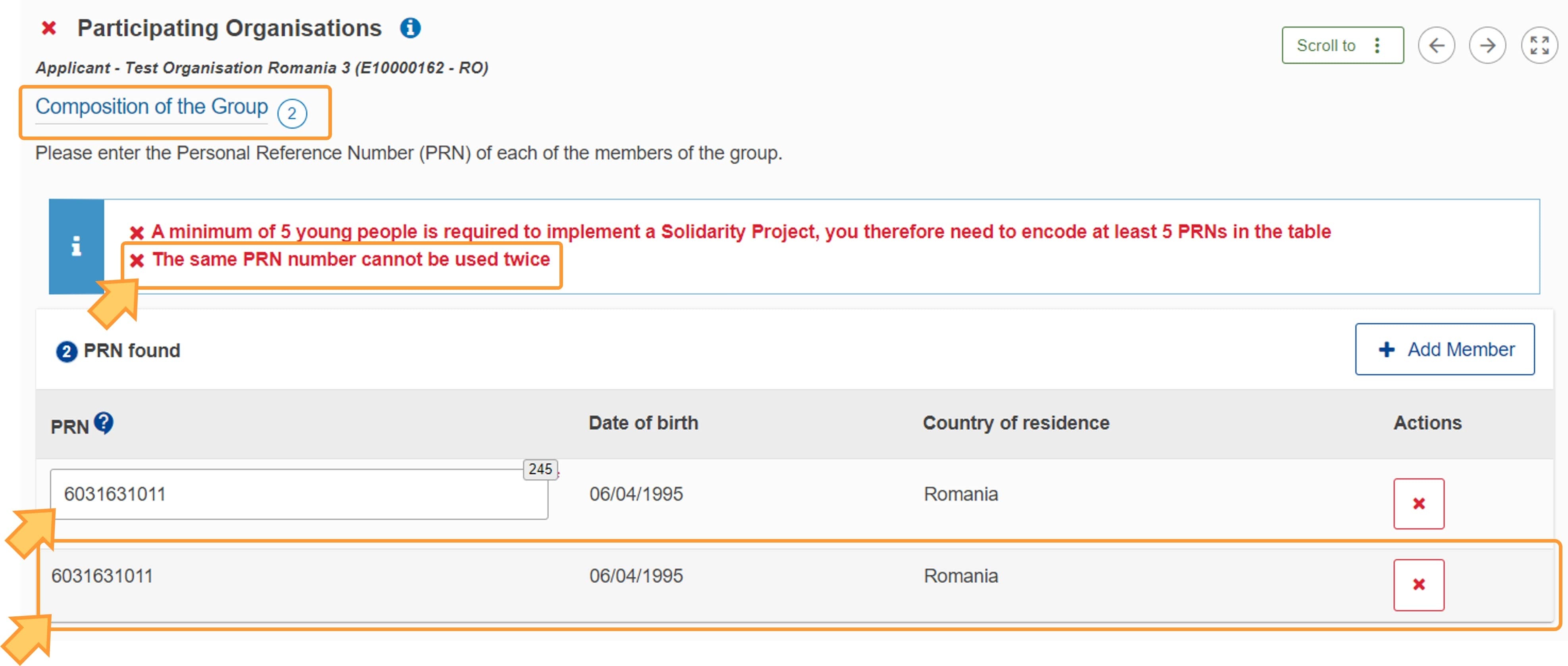Read-only Legal representative PRN added automatically to group composition