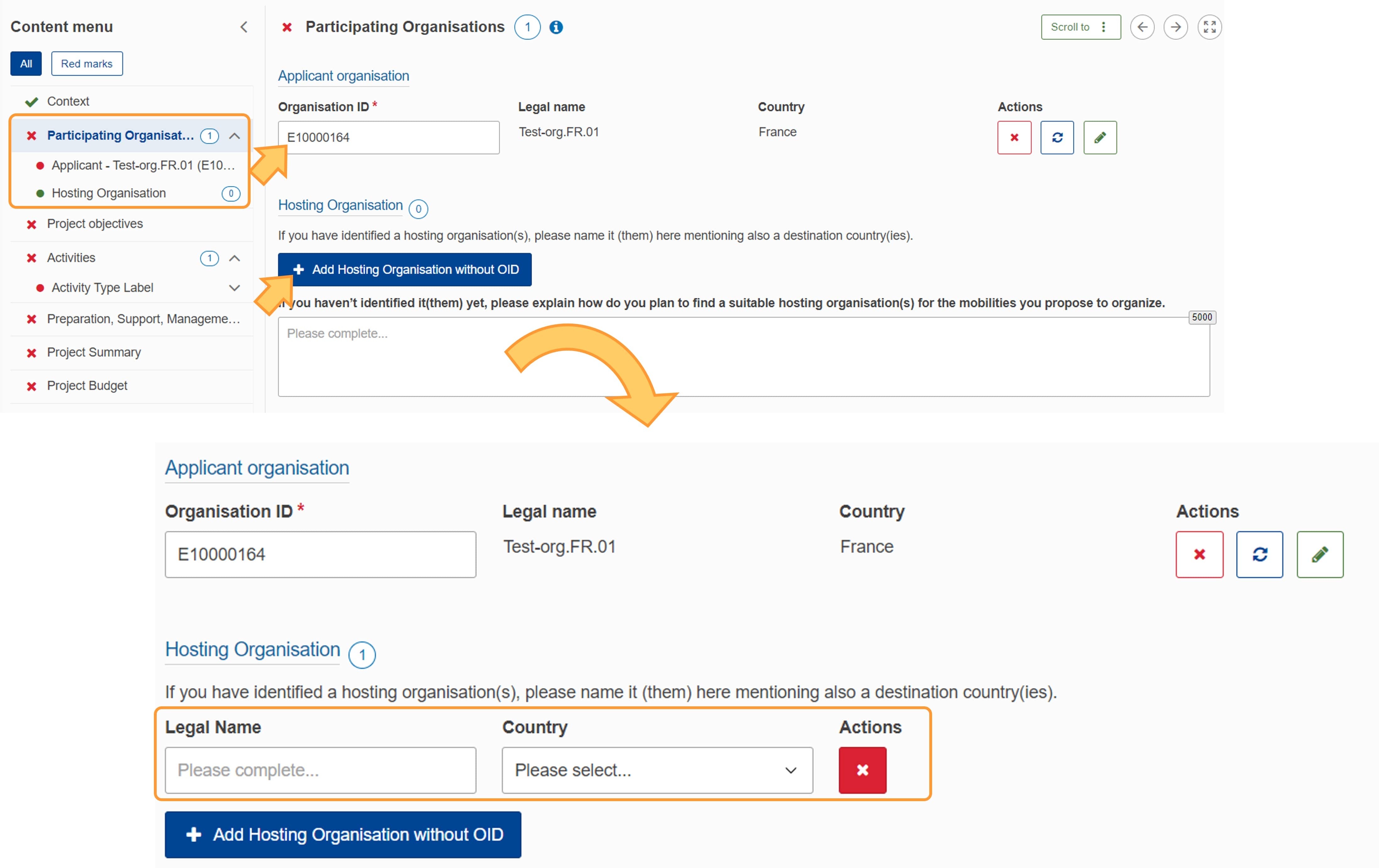 Example - KA182-SPO participating organisations