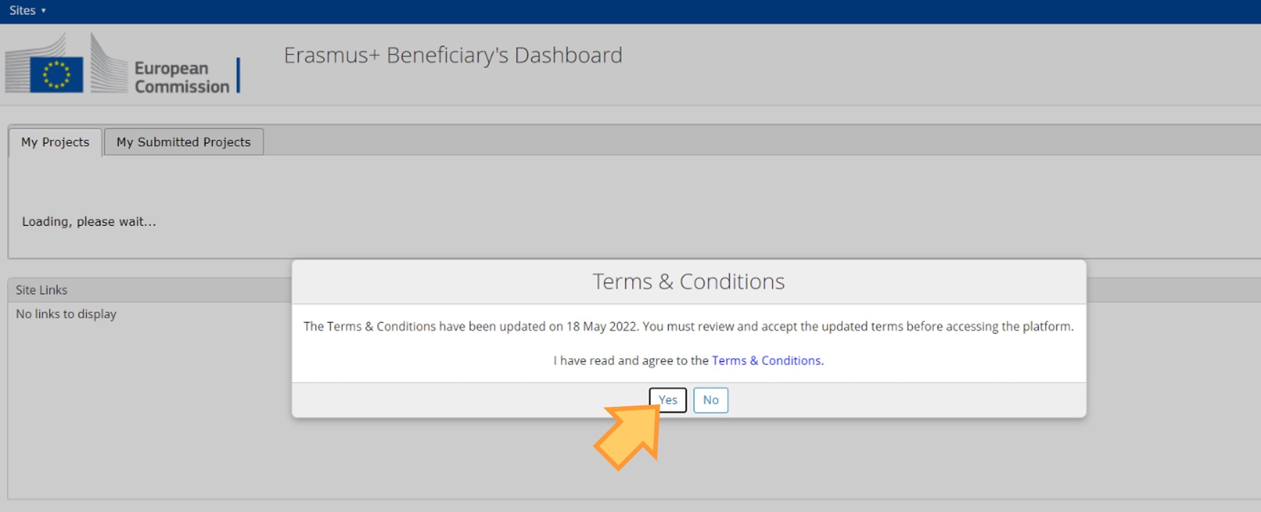 Terms and Conditions pop-up