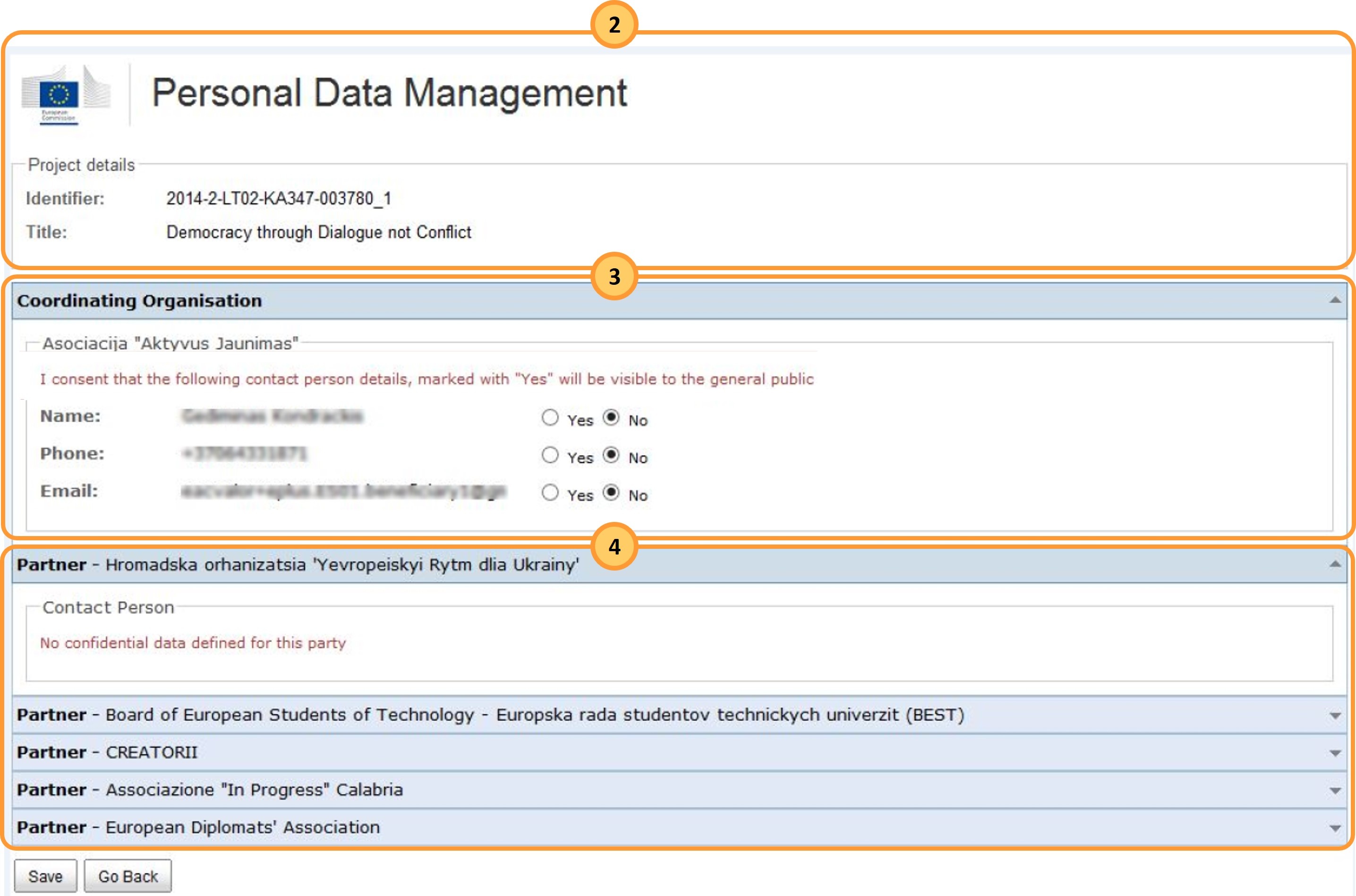Personal Data Management section