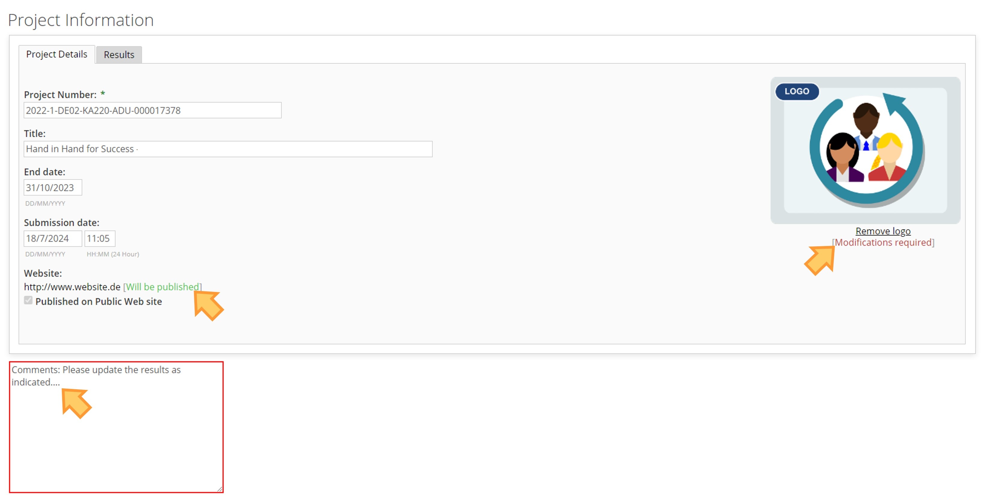 Update the logo or website as per NA Officer feedback