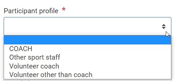 Participant profile drop-down in KA182 mobility activity